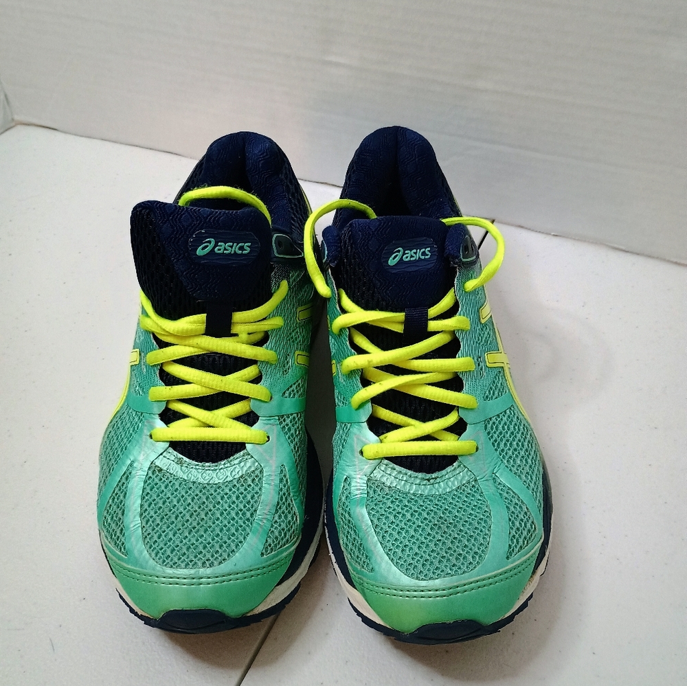 Asics Women's Teal Navy Neon Yellow Running Sneakers - Picture 3 of 12